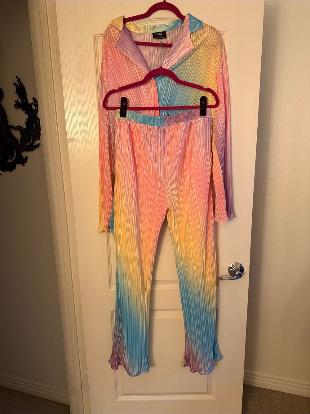 Dressed In LALA Rainbow Plisse Set (top and Bottom)